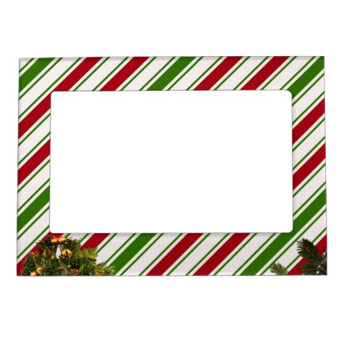 Red and Green Candy Cane Stripes Magnetic Frame