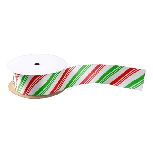 Red and Green Candy Cane Stripes Satin Ribbon