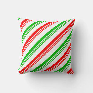 Red and Green Candy Cane Stripes Throw Pillow