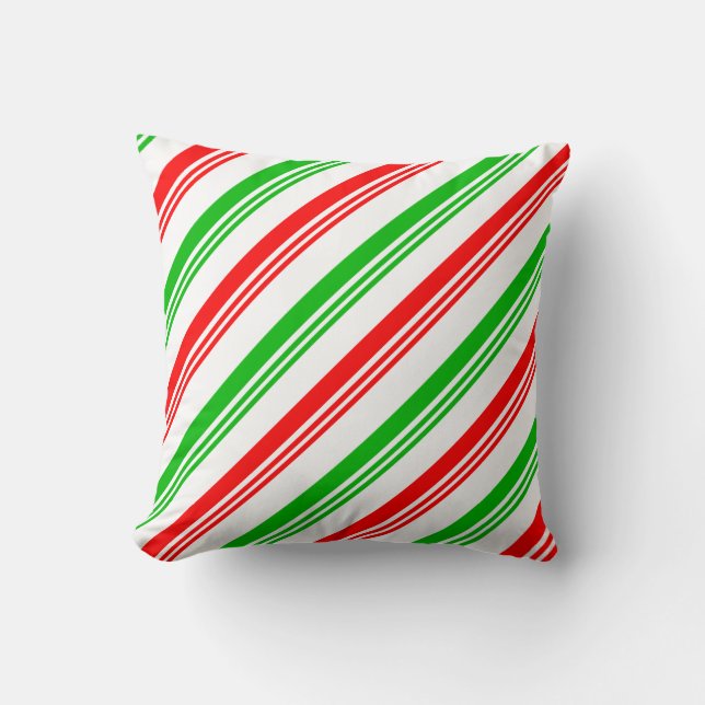 Red and Green Candy Cane Stripes Throw Pillow (Front)