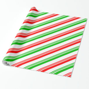 Red and Green Candy Cane Stripes Wrapping Paper