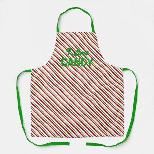 Red and Green Candy Stripes I Love Candy  Apron