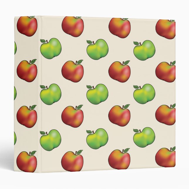 Red And Green Cartoon Apple Fruits Pattern 3 Ring Binder (Front/Spine)