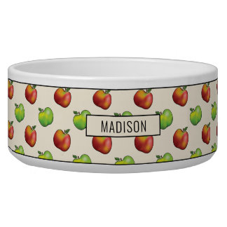 Red And Green Cartoon Apple Fruits Pattern & Name Bowl