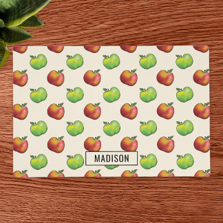Red And Green Cartoon Apple Fruits Pattern & Name Placemat