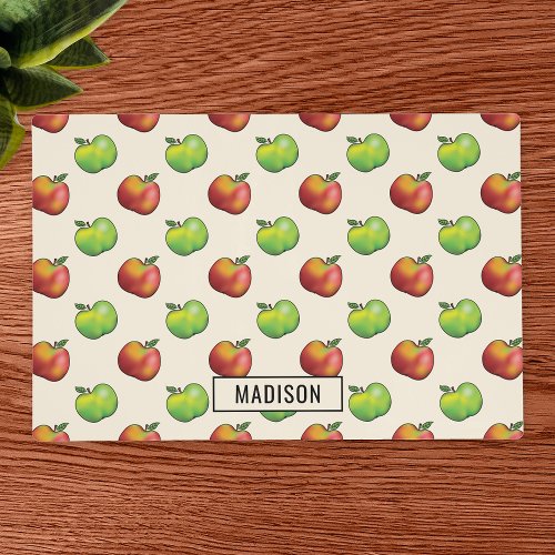 Red And Green Cartoon Apple Fruits Pattern  Name Placemat