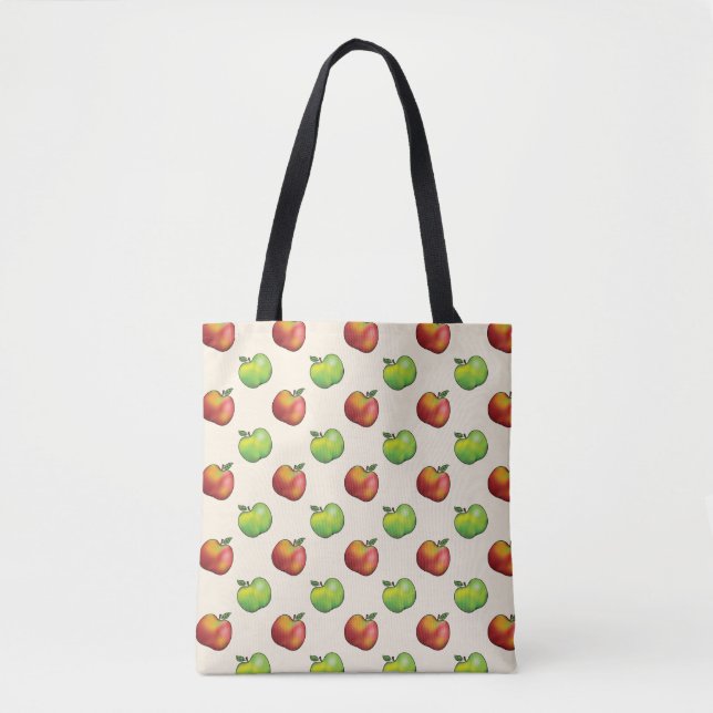 Red And Green Cartoon Apple Fruits Pattern Tote Bag (Front)