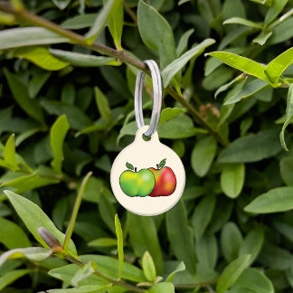 Red And Green Cartoon Apple Fruits & Pet's Info Pet ID Tag
