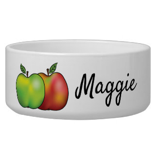 Red And Green Cartoon Apple Fruits & Pet's Name Bowl