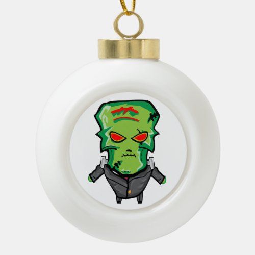 Red and green cartoon creepy monster ceramic ball christmas ornament