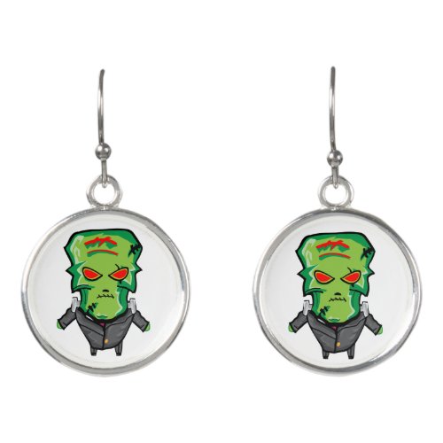 Red and green cartoon creepy monster earrings