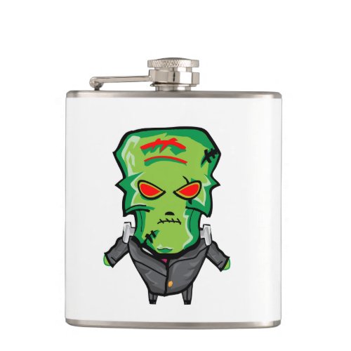 Red and green cartoon creepy monster hip flask