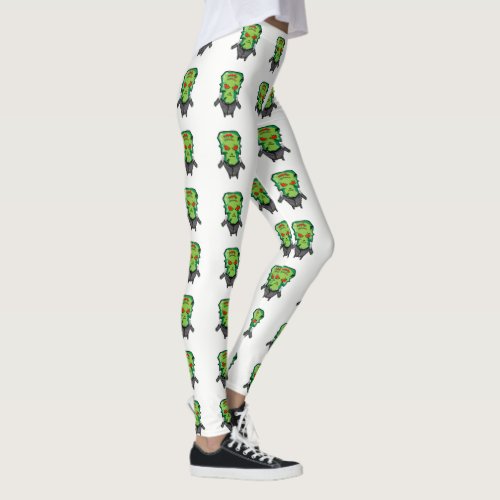 Red and green cartoon creepy monster leggings