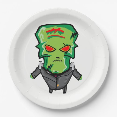 Red and green cartoon creepy monster paper plates