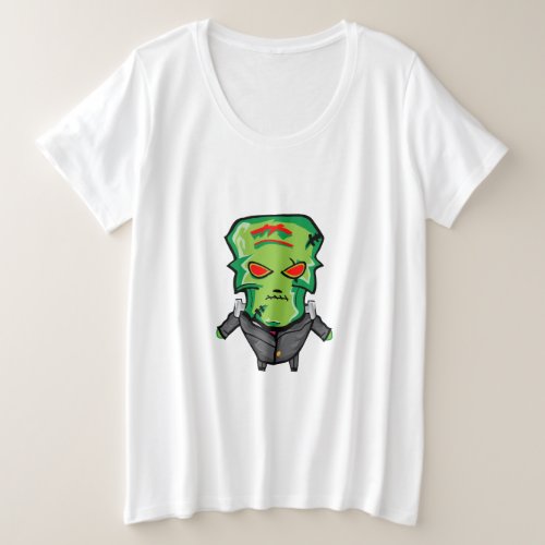 Red and green cartoon creepy monster plus size T_Shirt