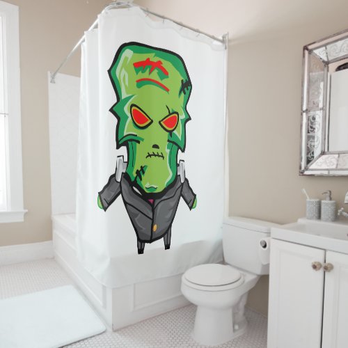 Red and green cartoon creepy monster shower curtain