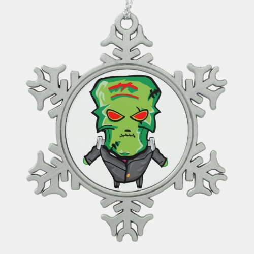 Red and green cartoon creepy monster snowflake pewter christmas ornament