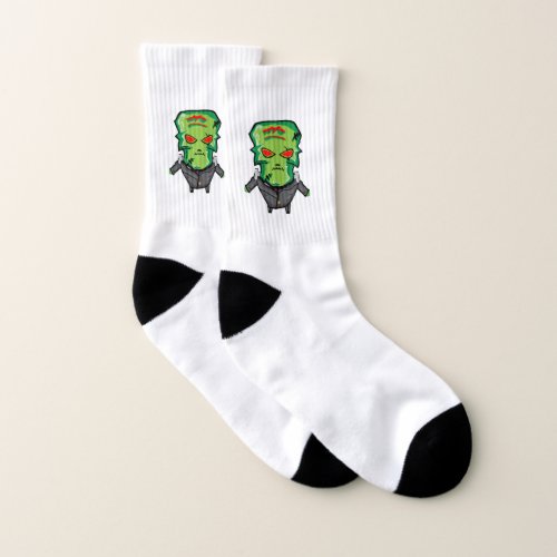 Red and green cartoon creepy monster socks