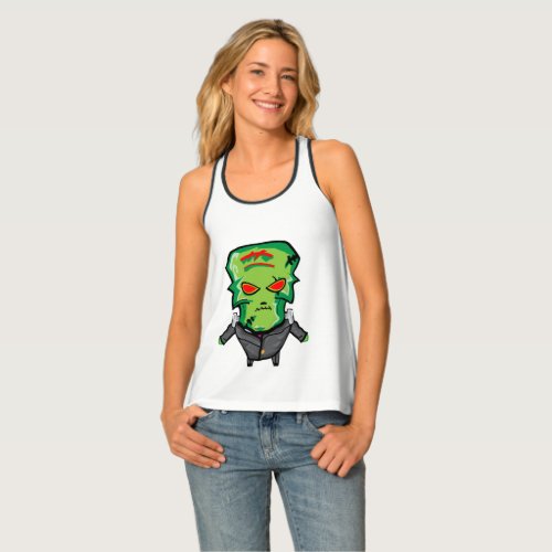 Red and green cartoon creepy monster tank top