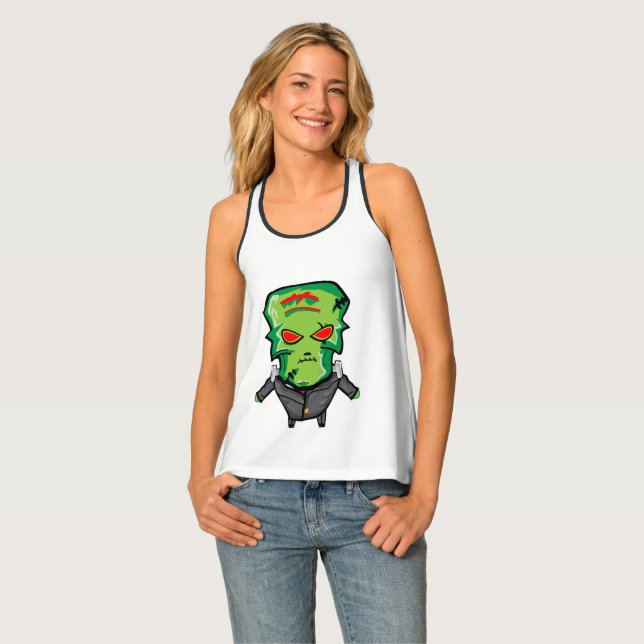 Red and green cartoon creepy monster tank top (Front Full)