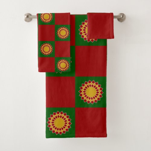 Red and Green Checkered Christmas Bath Towel Set