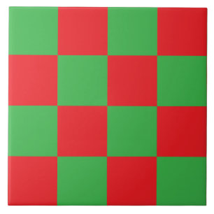 Red And Green Checkered Design Ceramic Tile