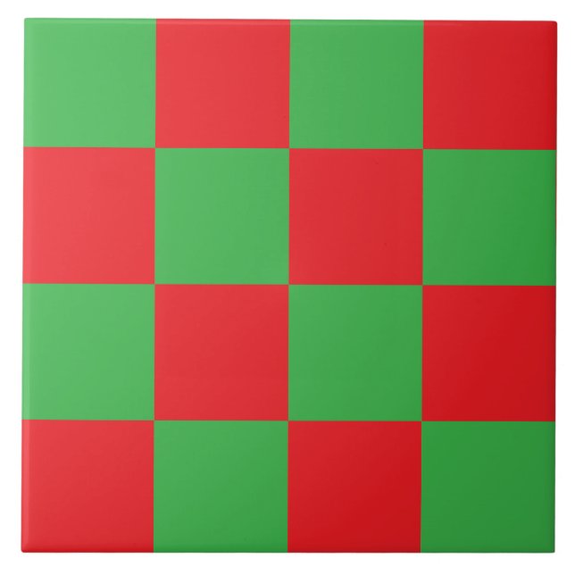 Red And Green Checkered Design  Ceramic Tile (Front)