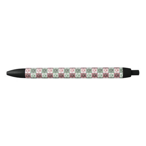 Red and Green Checkered Dog Paw Print Pattern  Black Ink Pen
