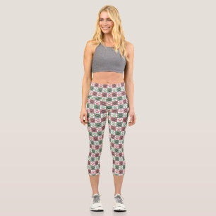 Red and Green Checkered Dog Paw Print Pattern  Capri Leggings