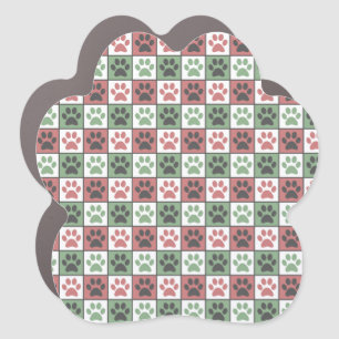 Red and Green Checkered Dog Paw Print Pattern Car Magnet
