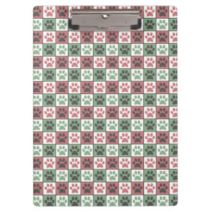 Red and Green Checkered Dog Paw Print Pattern  Clipboard