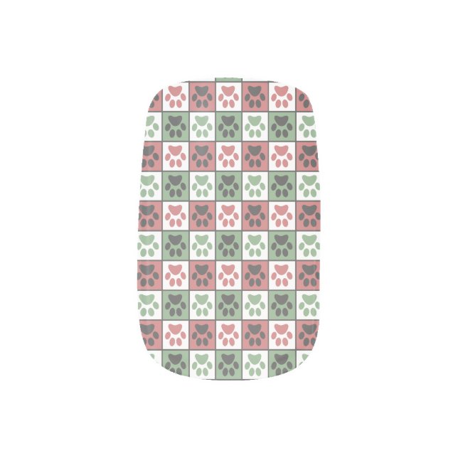 Red and Green Checkered Dog Paw Print Pattern   Minx Nail Art (Left Thumb)