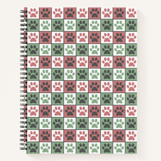 Red and Green Checkered Dog Paw Print Pattern  Notebook (Front)