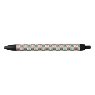 Red and Green Checkered Dog Paw Print Pattern  Pen