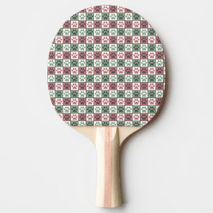 Red and Green Checkered Dog Paw Print Pattern Ping Pong Paddle