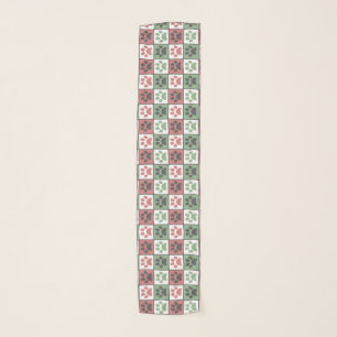 Red and Green Checkered Dog Paw Print Pattern Scarf