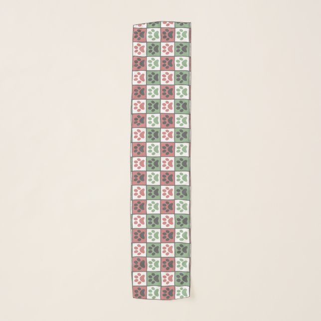 Red and Green Checkered Dog Paw Print Pattern  Scarf (Front)