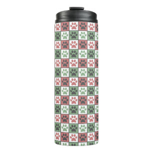 Red and Green Checkered Dog Paw Print Pattern Thermal Tumbler