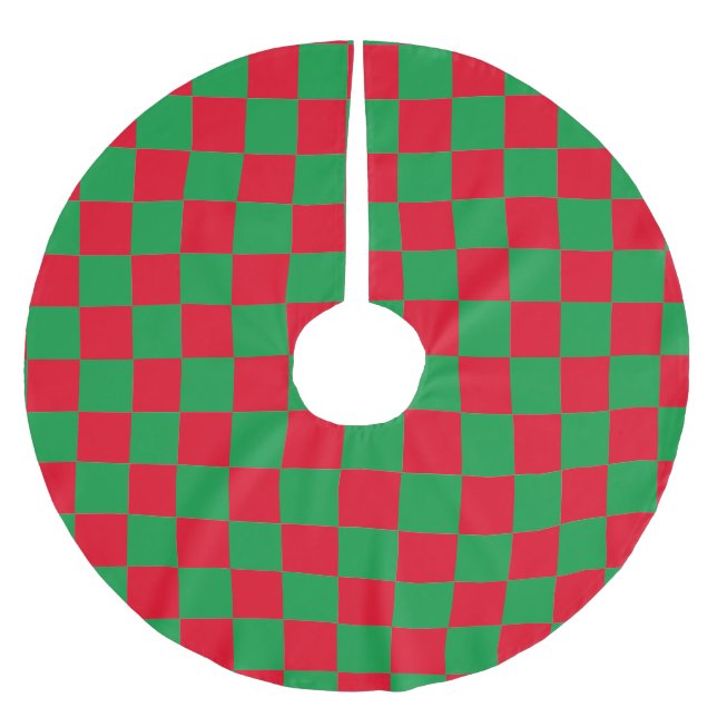 Red and Green checkered pattern  Brushed Polyester Tree Skirt (Front)