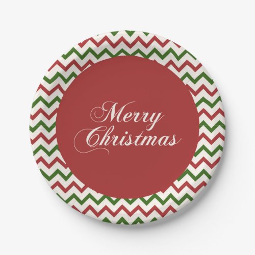 Red and Green Chevron Christmas Pattern Paper Plates