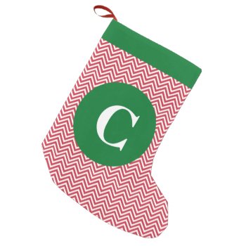 Red And Green Chevron Initial Stocking by coffeecatdesigns at Zazzle