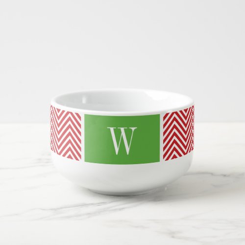 Red and Green Chevron Monogram Soup Mug