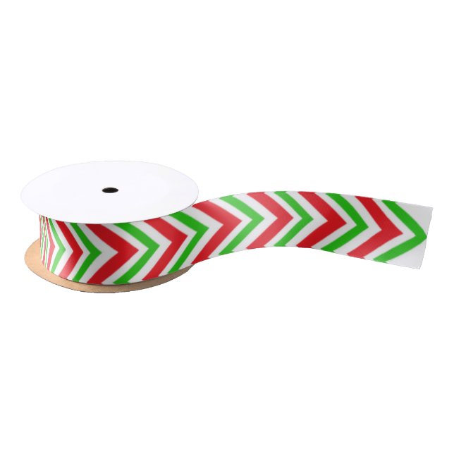 Red and Green Chevron Pattern Christmas Satin Ribbon (Spool)
