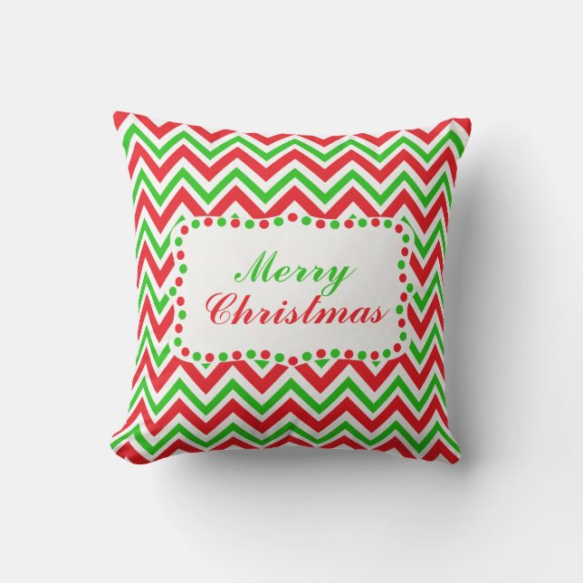 Red and Green Chevron Pattern Christmas Throw Pillow (Front)