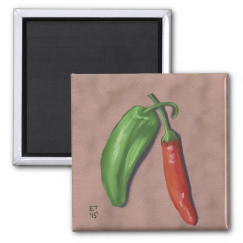 Red and Green Chile Peppers Magnet