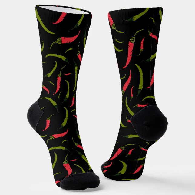 Red and Green Chili Peppers Chillies Pattern Socks (Angled)