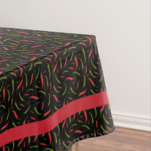 Red and Green Chilies on Black Spicy Mexican Food Tablecloth