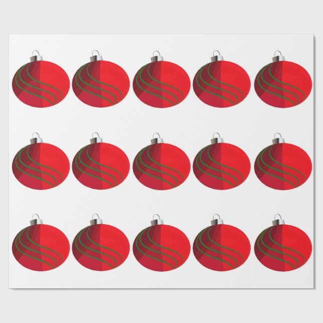 Red and Green Christmas Bulbs Wrapping Paper (Flat)