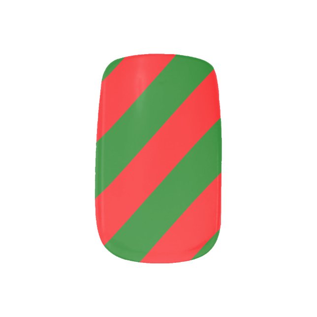 Red and Green Christmas Candycane Stripes Minx Nail Art (Left Thumb)