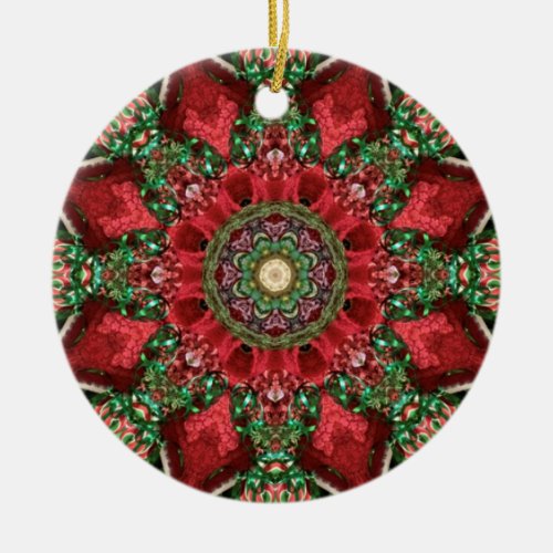 Red and Green Christmas  Ceramic Ornament